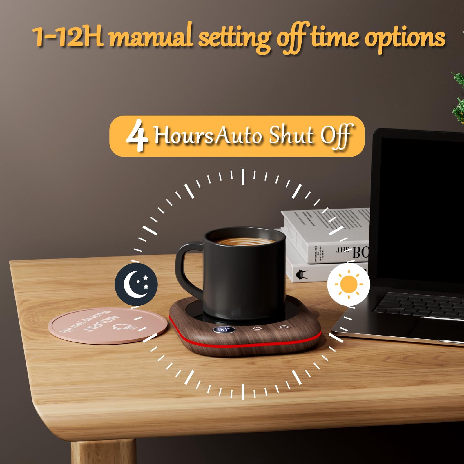 MQ 40W Mug Warmer Coffee Mug Warmer with Temp Display, 3 Temp Settings, 1-12H Timer & 4H Auto Off for Coffee Tea Milk Cocoa