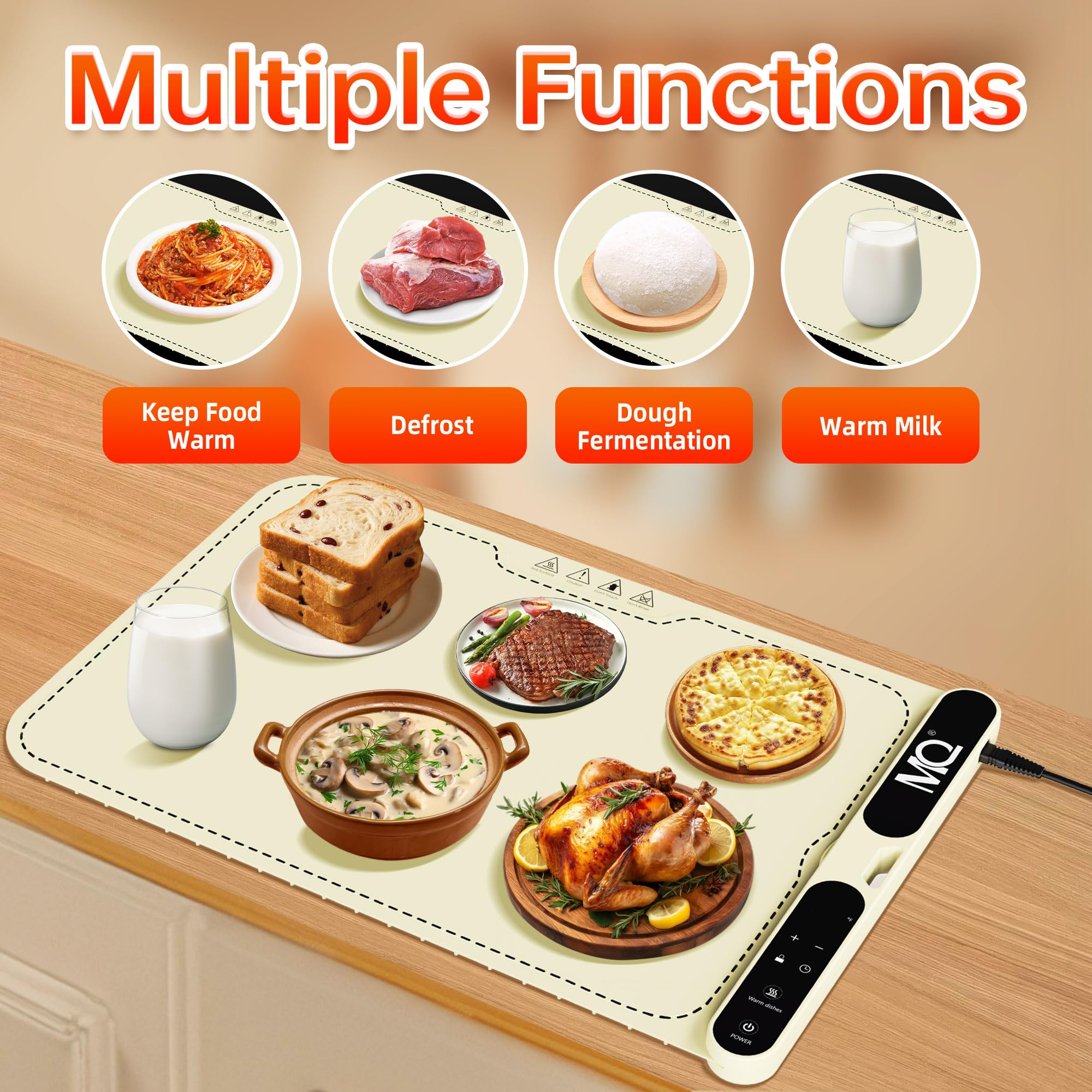 Food Warming Mat, Extra Large 39.4x15 Inches Fast Heating Silicone Electric Warming Tray with 7 Level Temp and 8H Timer, Roll-Up & Portable Warming Mat for Food, Chafing Dishes for Parties Buffet