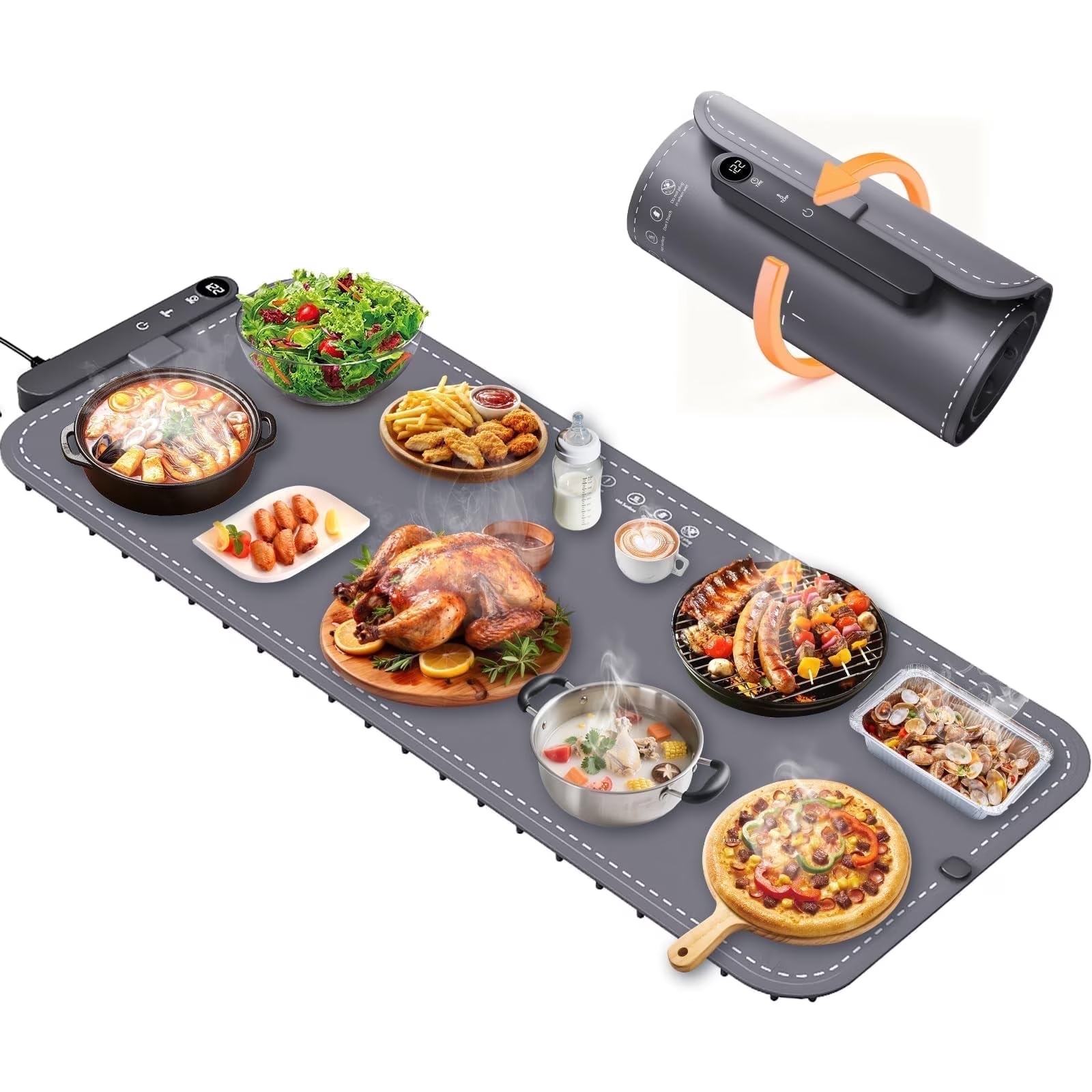 MQ Extra Large Rollable Food Warming Mat 35.4"x15.7", 6 Temp Levels & 6H Timer, Portable XXL Heating Tray Pad for Buffet Party Gifts