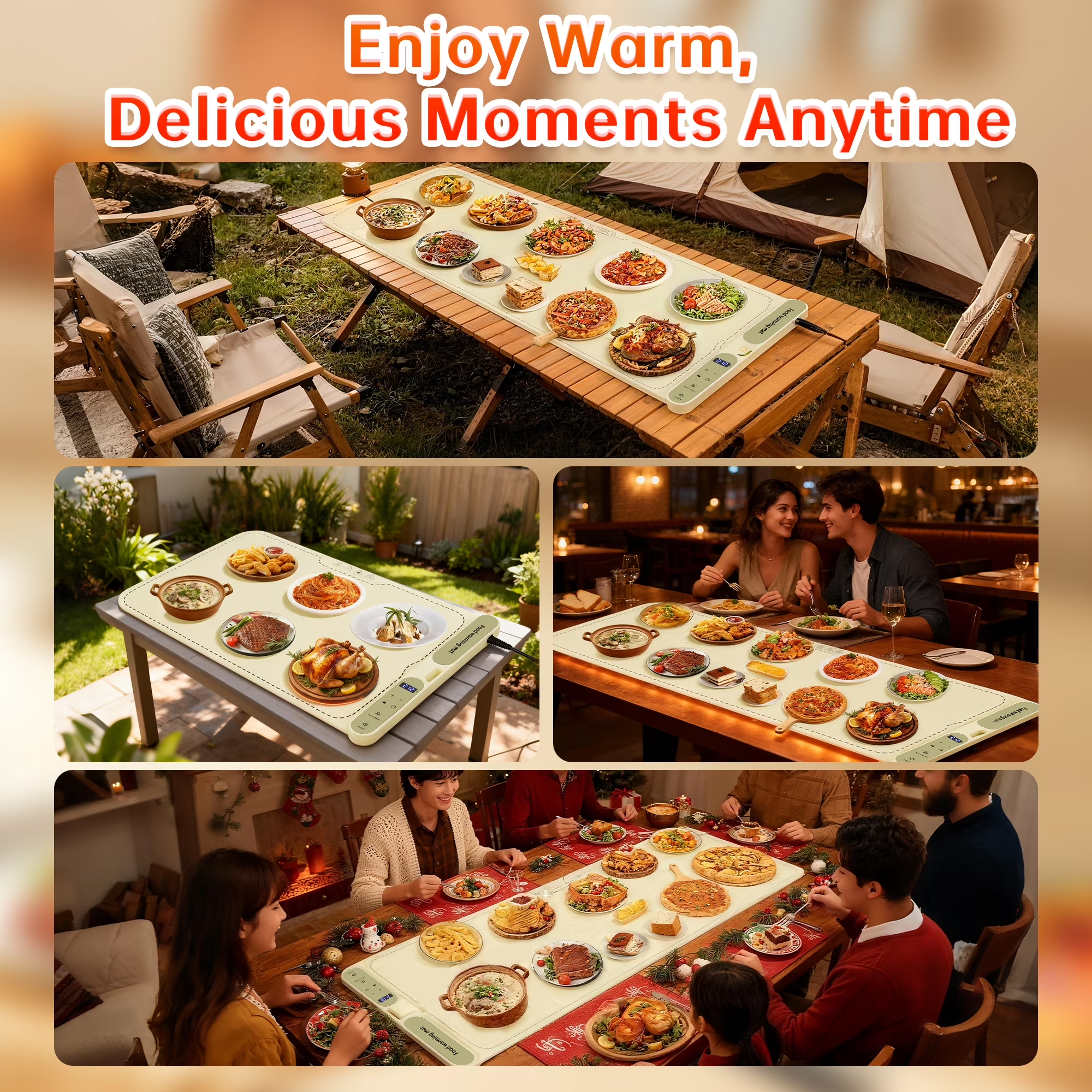 Food Warming Mat, Extra Large 39.4x15 Inches Fast Heating Silicone Electric Warming Tray with 7 Level Temp and 8H Timer, Roll-Up & Portable Warming Mat for Food, Chafing Dishes for Parties Buffet