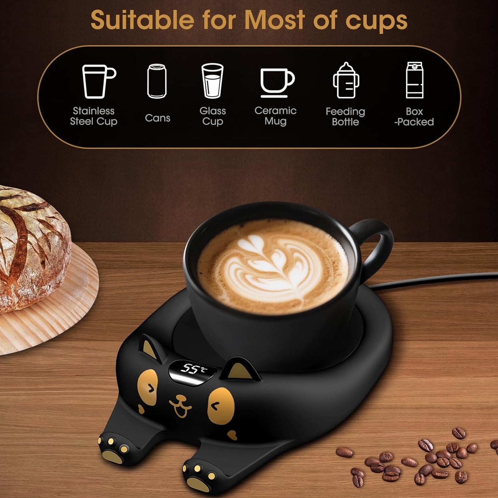Mug Warmer, 3 Temp Settings Electric Plate with Auto Shut off, Coffee Cup Warmer for Coffee, Tea, Water, Milk and Cocoa