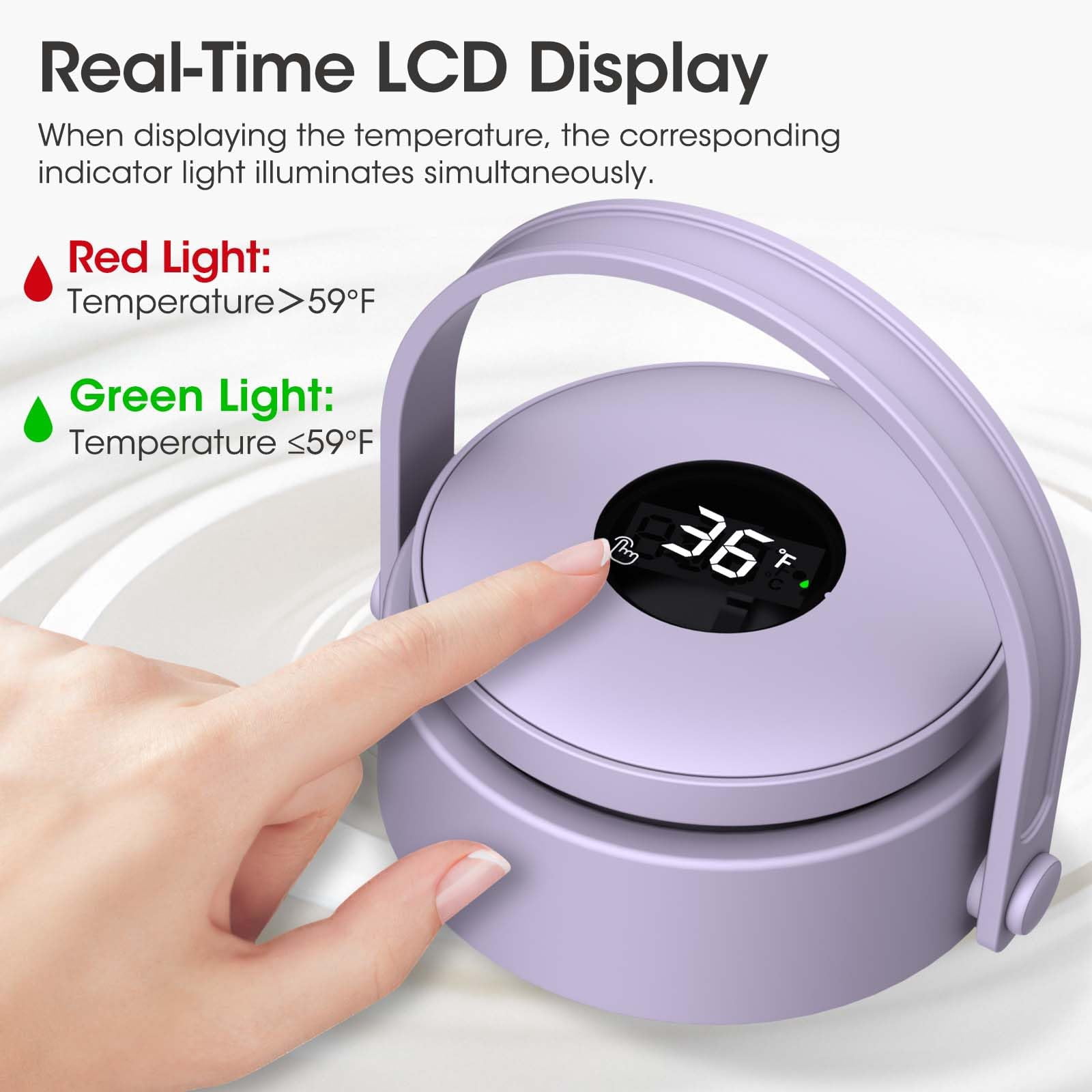MQ Breast Milk Cooler 20oz with Temperature Display 24Hours 360° Total Cooling Milk Bottle Storage Cooler Breast Milk Cooling Cup for Travel Outdoor (Purple)