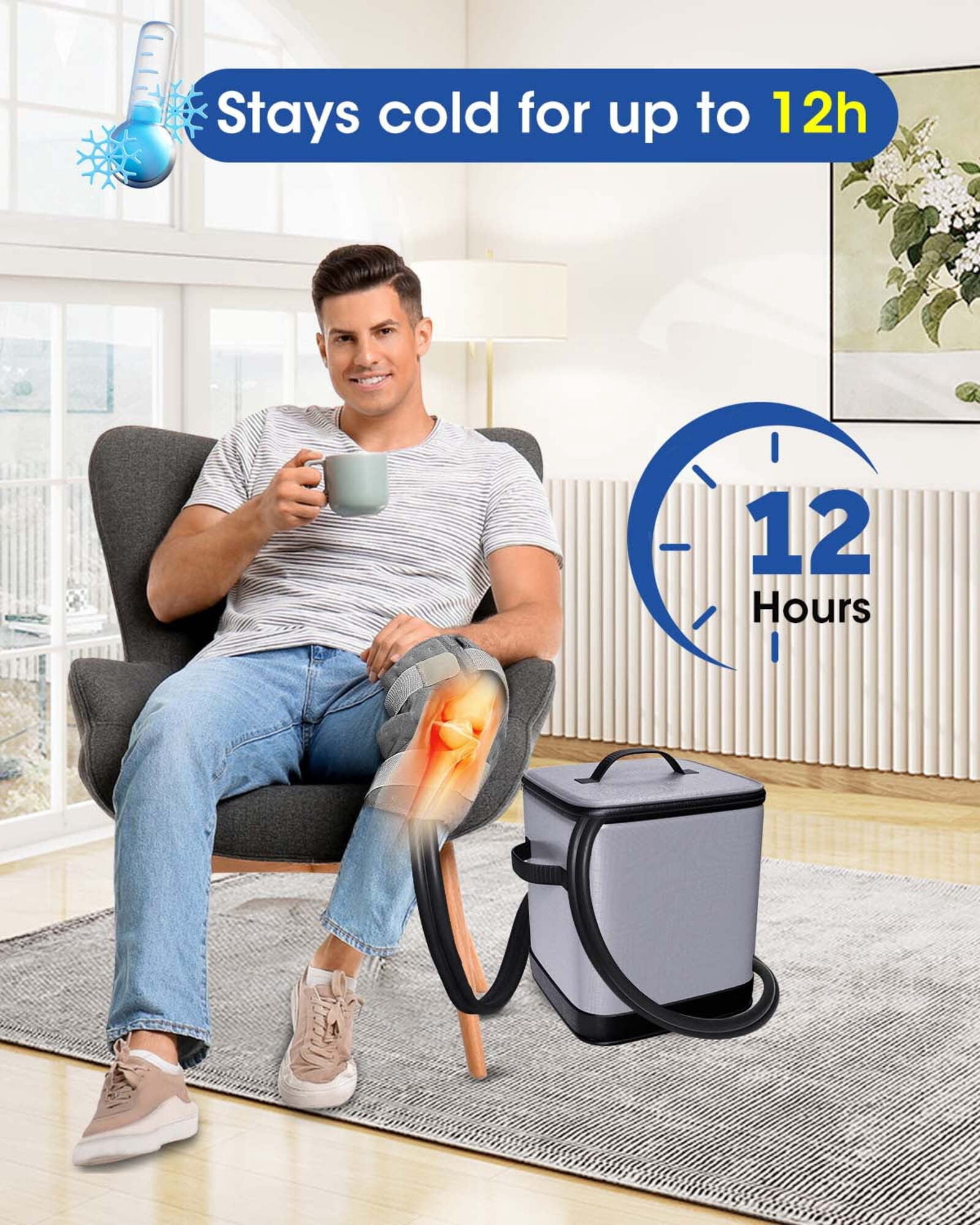 MQ Cold Therapy Machine for Knee, Post-Surgery Cold Therapy System, Programmable Timer Quiet Circulation Pump, Flexible Compression Pad for Knee, Arm, Ankle, Thigh