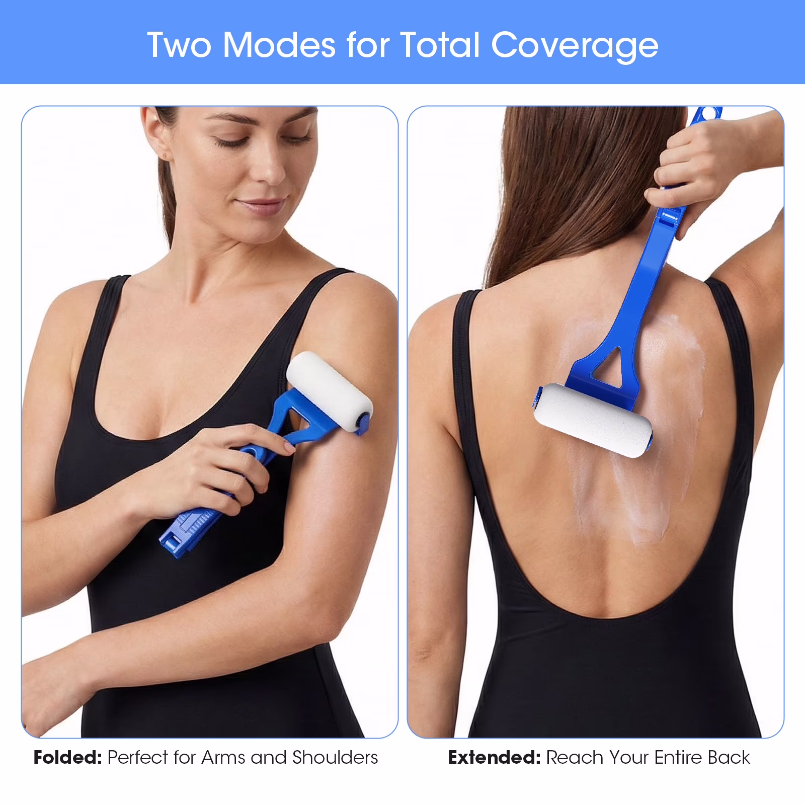 Lotion Applicator for Back Body, Back Lotion Applicator Long Reach Folding Handle, Sunscreen Application Roller Wands for Back Self Elderly, Seniors, Women and Men, Blue