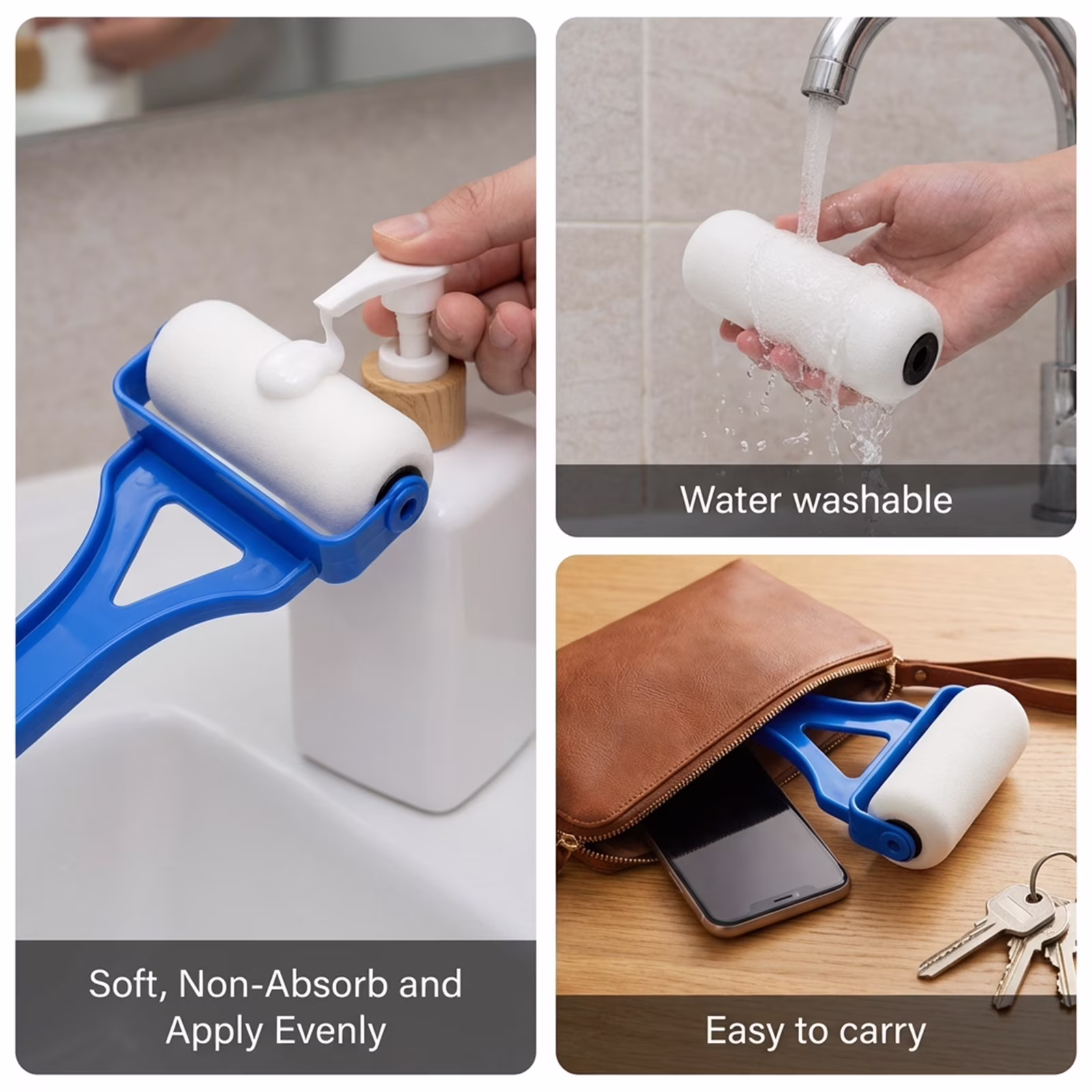Lotion Applicator for Back Body, Back Lotion Applicator Long Reach Folding Handle, Sunscreen Application Roller Wands for Back Self Elderly, Seniors, Women and Men, Blue