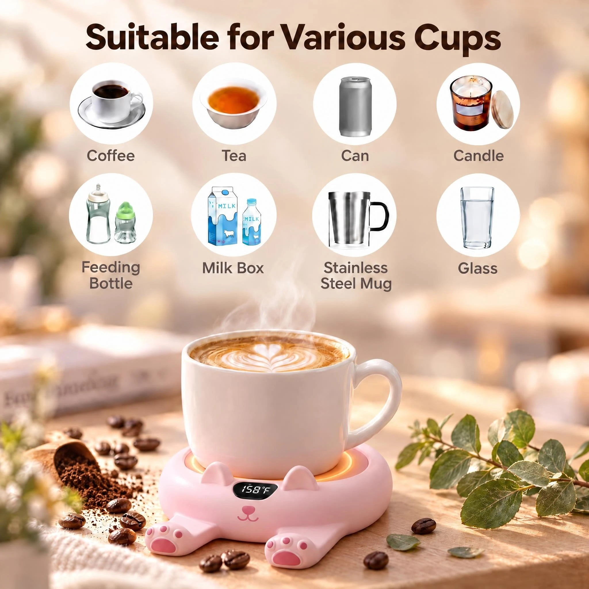 MQ Mug Warmer for Desk, 3 Temp Settings Coffee Cup Warmer, Electric Plate with Auto Shut off for Coffee, Tea, Water, Milk and Cocoa