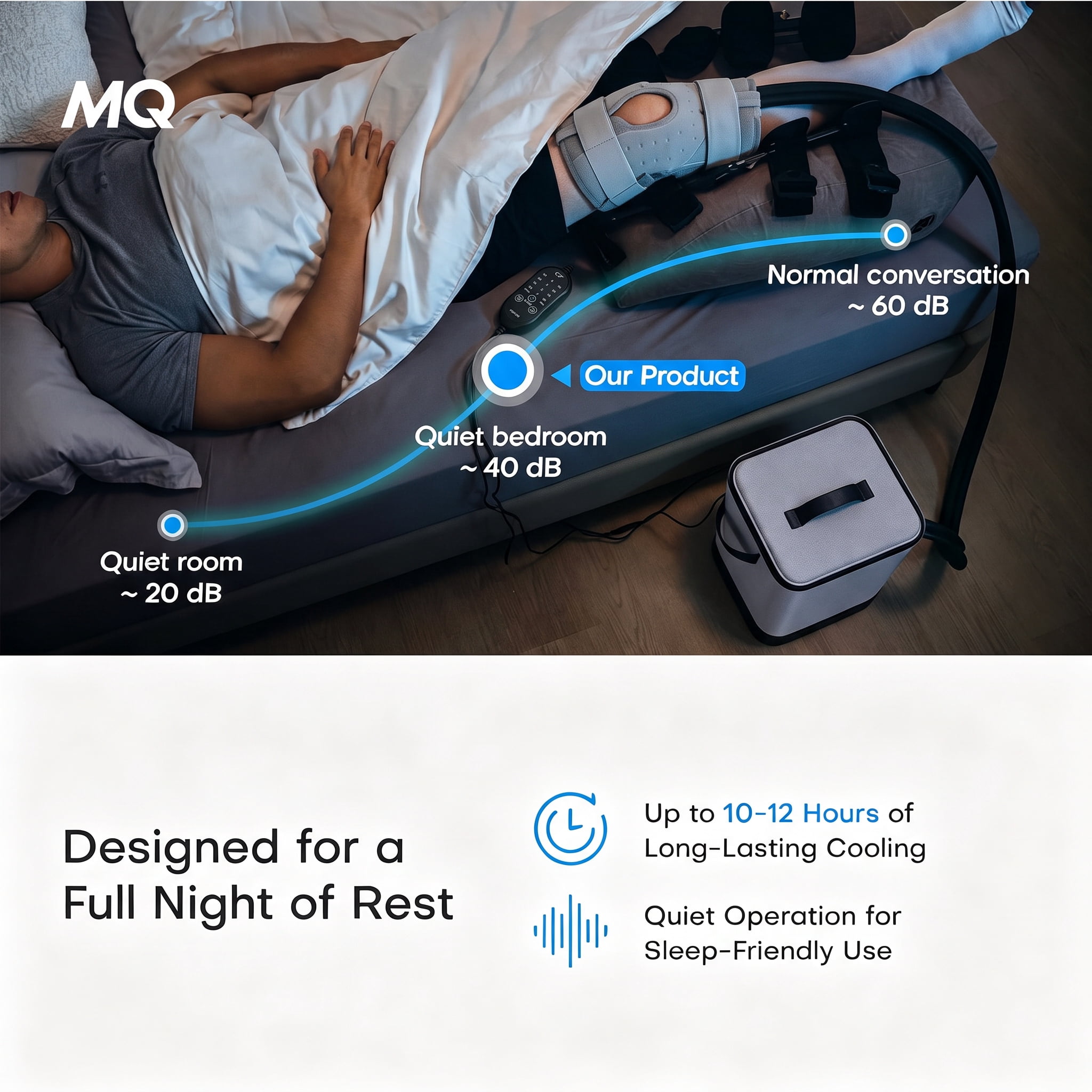MQ Cold Therapy Machine for Knee, Post-Surgery Cold Therapy System, Programmable Timer Quiet Circulation Pump, Flexible Compression Pad for Knee, Arm, Ankle, Thigh