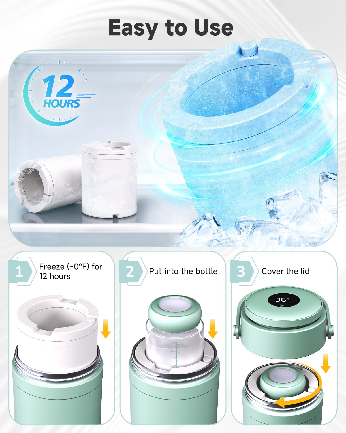 Portable Breast Milk Cooler with Temp Display, 20oz Breastfeeding Essentials, 360° All-Round Cooling Keeps Milk Fresh for 24 Hours, for Travel Outdoor Mom and Dad