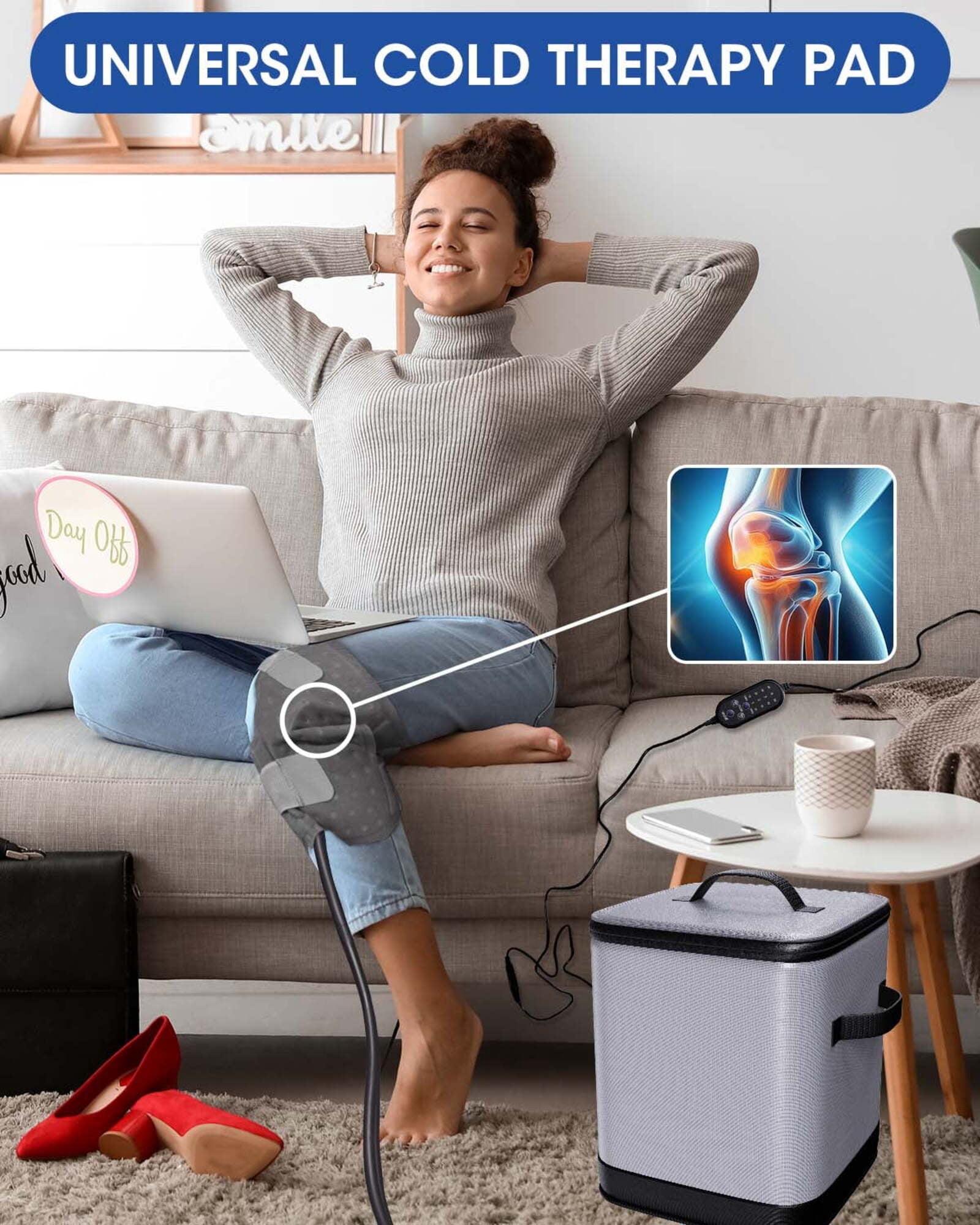 MQ Cold Therapy Machine for Knee, Post-Surgery Cold Therapy System, Programmable Timer Quiet Circulation Pump, Flexible Compression Pad for Knee, Arm, Ankle, Thigh