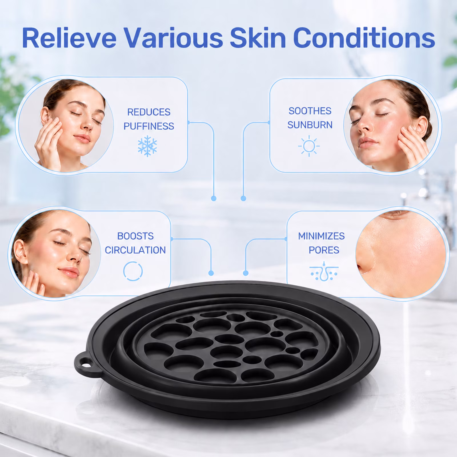 MQ Silicone Face Bowl for Ice with Built-In Icetray, Collapsible Ice Bowl for Face Bath at Home