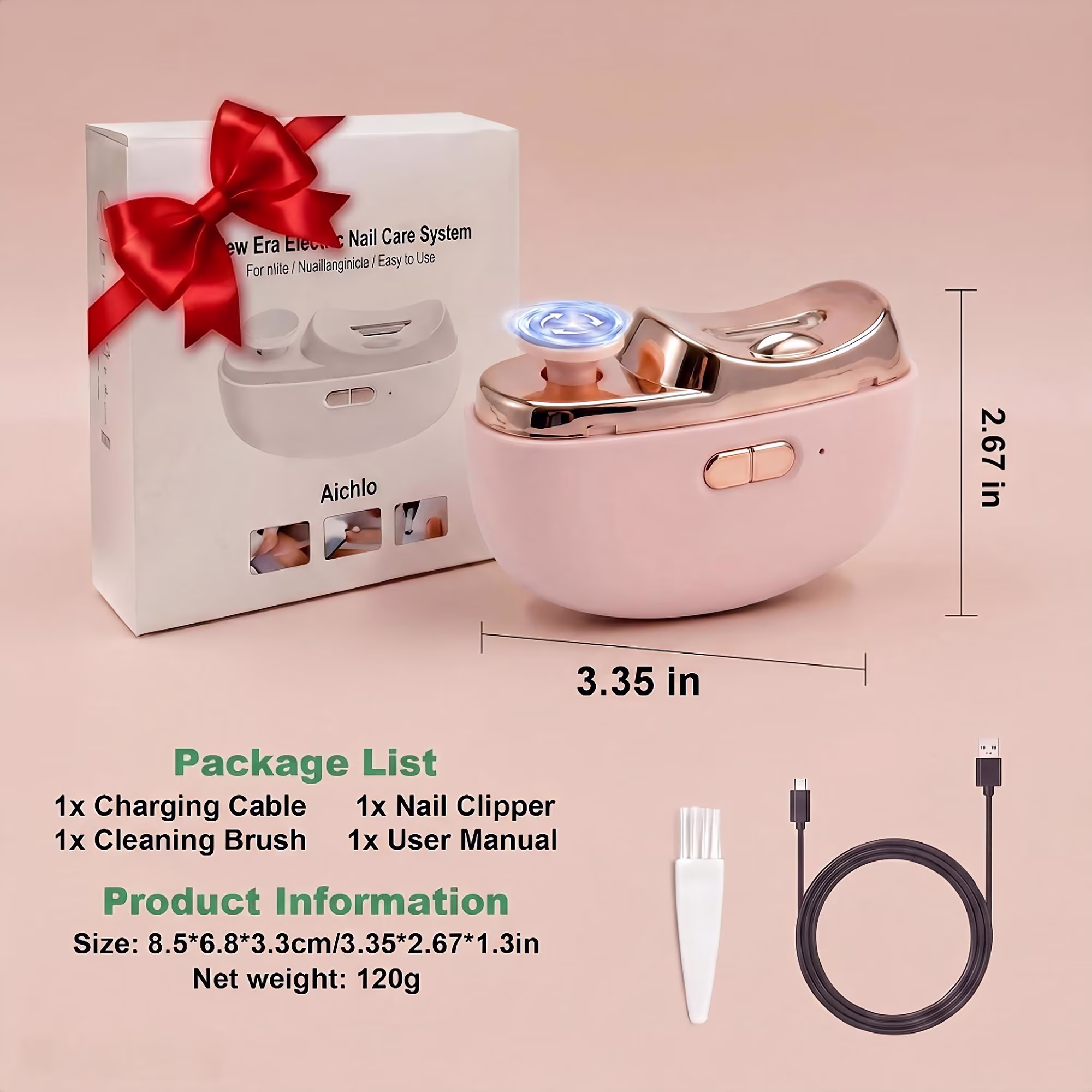 MQ Smart Electric Nail Clipper Upgraded 3 in 1 USB Rechargeable Automatic Nail Trimmer LED Light 2 Speed Nail Scrap Storage Safe Cutter Polisher Ideal Gift for Baby Kids Seniors Adults Pink