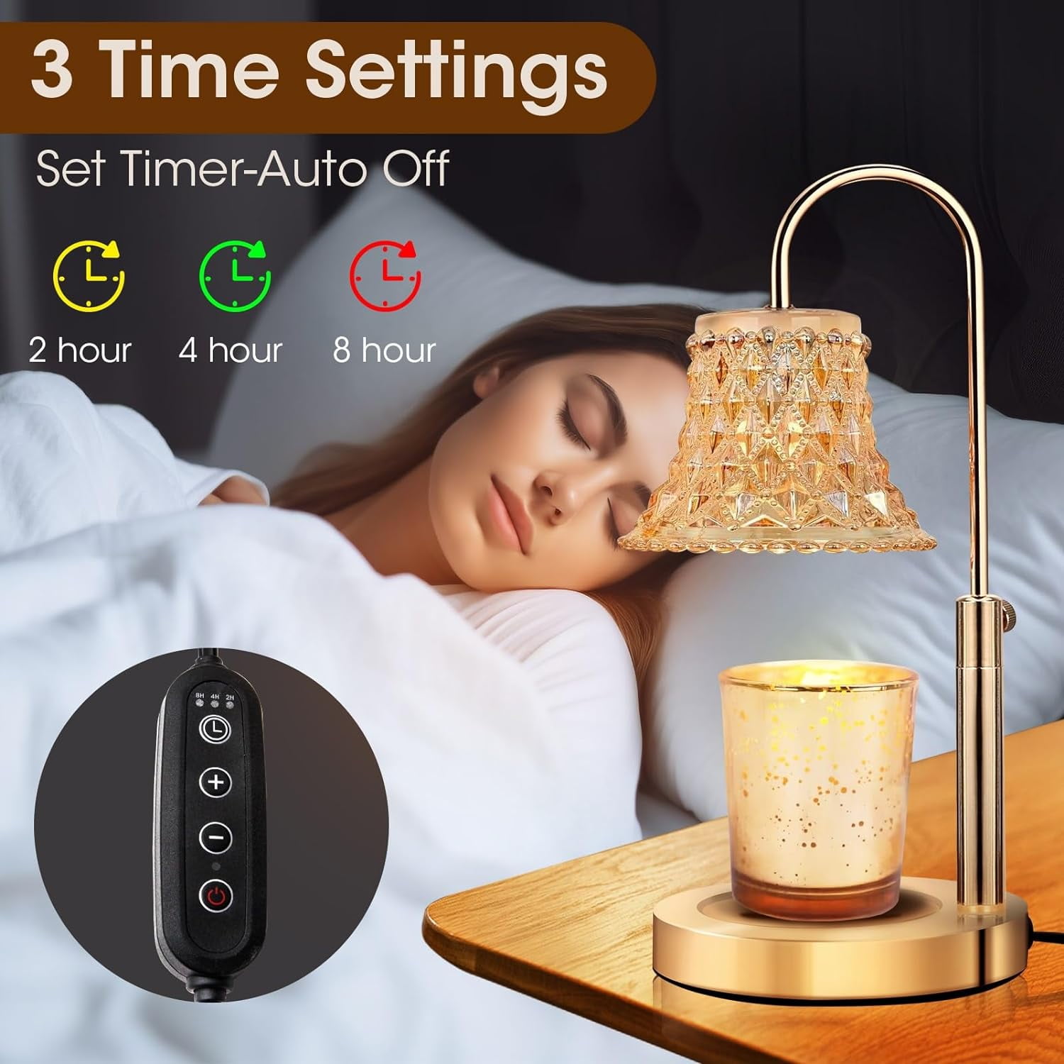 Candle Warmer Lamp, Adjustable Height Candle Lamp Warmer with Timer, Electric Dimmable Wax Melt Warmer with Flower Shaped and Stable Metal Base for Bedroom Home Decor