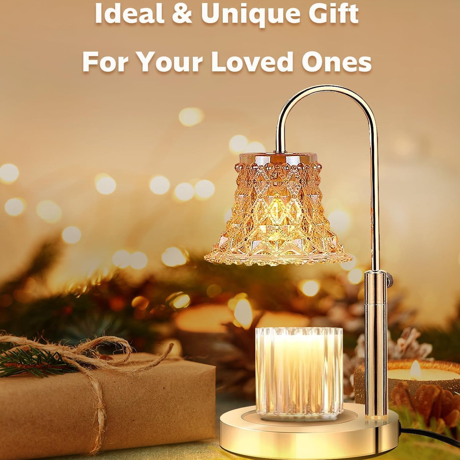 Candle Warmer Lamp, Adjustable Height Candle Lamp Warmer with Timer, Electric Dimmable Wax Melt Warmer with Flower Shaped and Stable Metal Base for Bedroom Home Decor