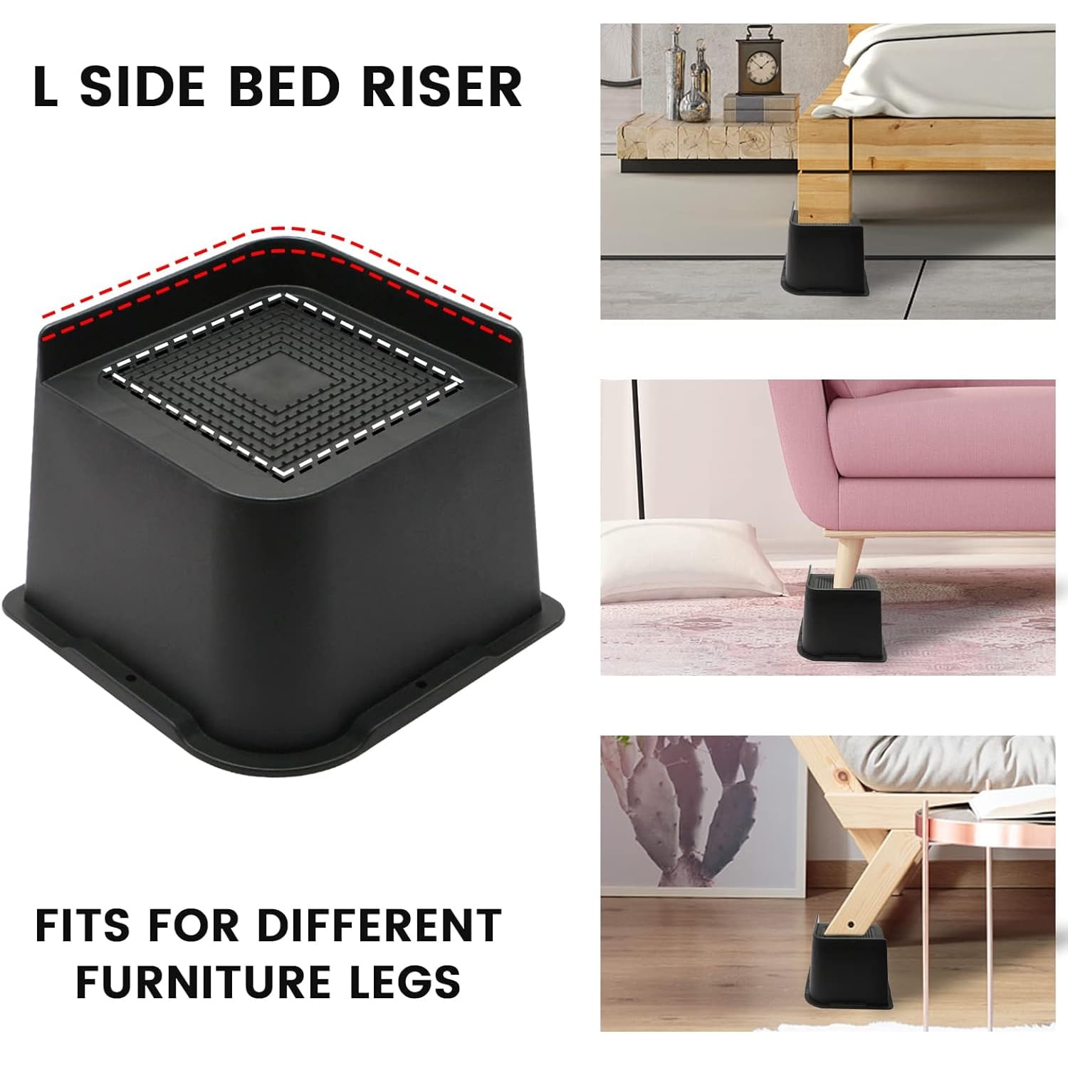 MQ Bed Risers 4 Inch 4 Pack Black Support 7000LBs, Oversized Furniture Risers for Dorm Beds Frame, Sofa, Desk, Couch, Chairs Legs