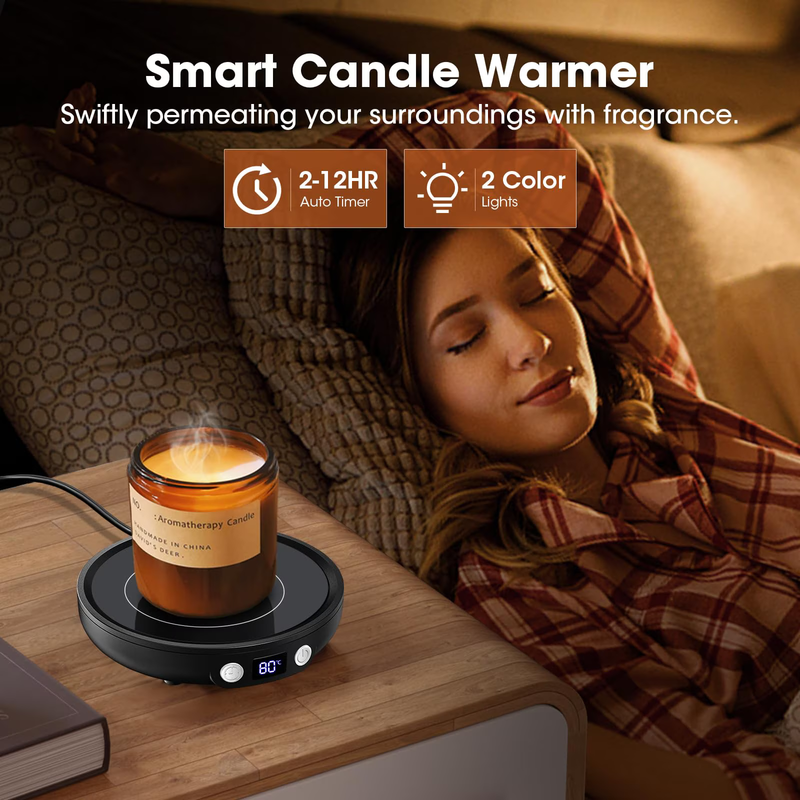 Black Cup Warmer - 3 Temperature Levels, 2-12H Timer, 4 Hours Automatic Shut-Off, Candle Warmer Plate