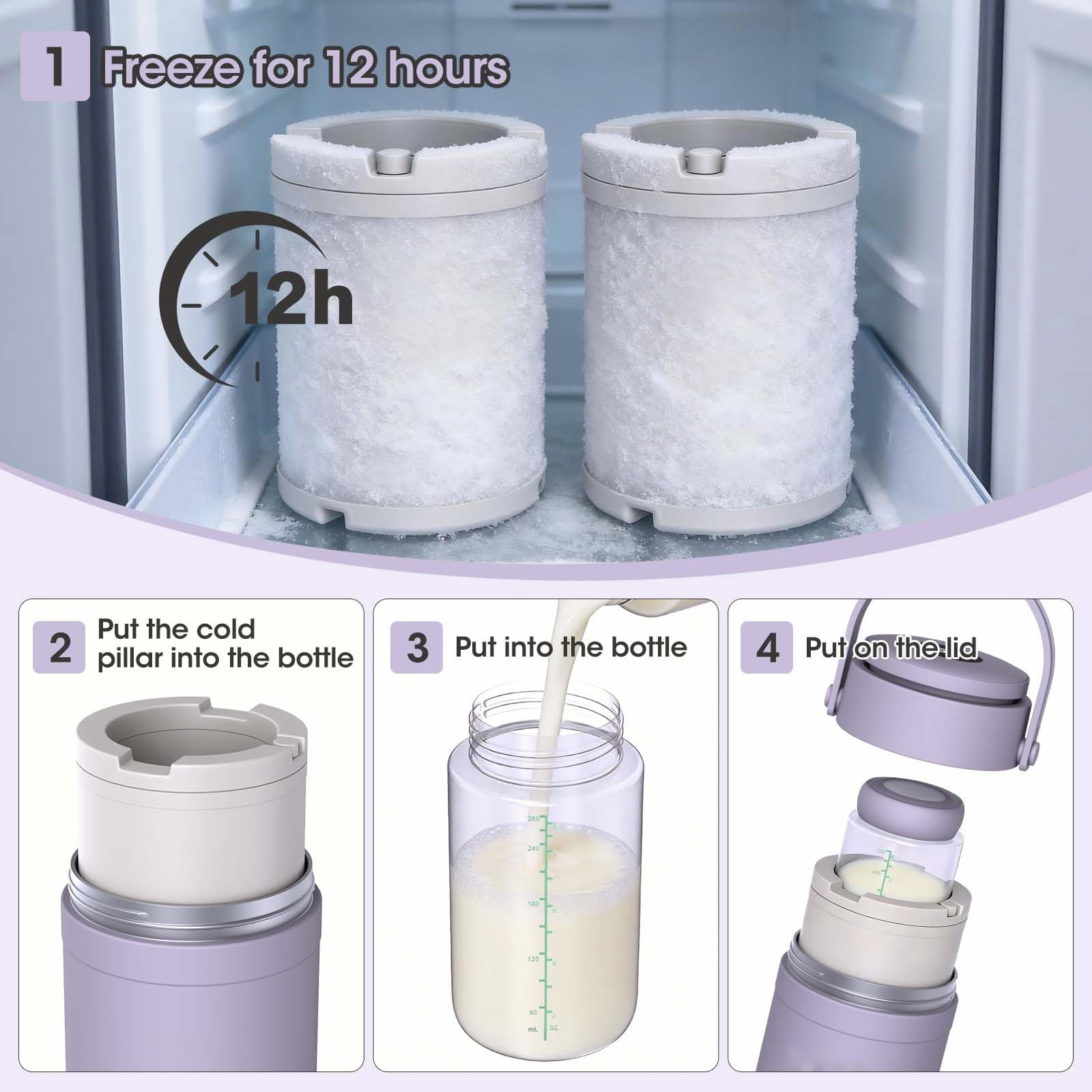 MQ Breast Milk Cooler 20oz with Temperature Display 24Hours 360° Total Cooling Milk Bottle Storage Cooler Breast Milk Cooling Cup for Travel Outdoor (Purple)
