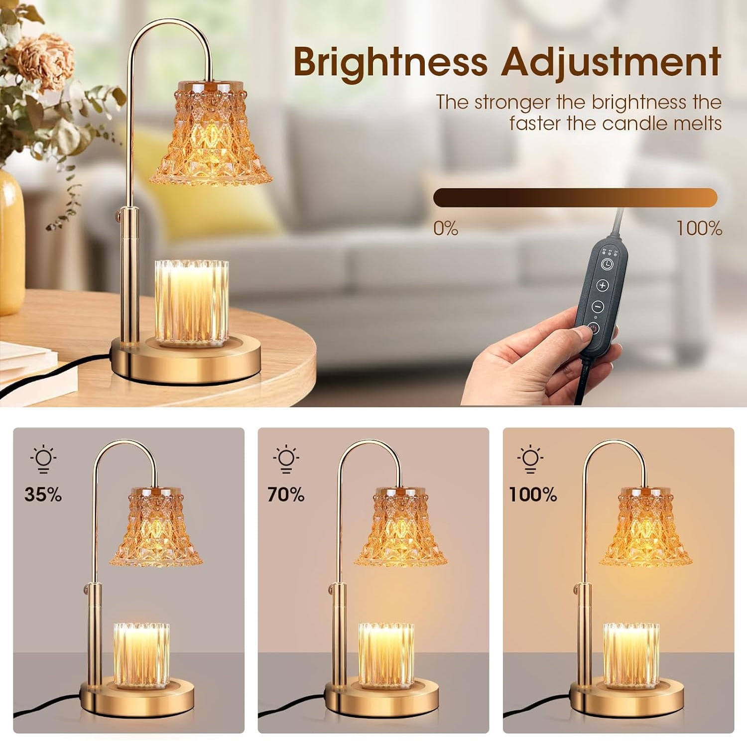 Candle Warmer Lamp, Adjustable Height Candle Lamp Warmer with Timer, Electric Dimmable Wax Melt Warmer with Flower Shaped and Stable Metal Base for Bedroom Home Decor