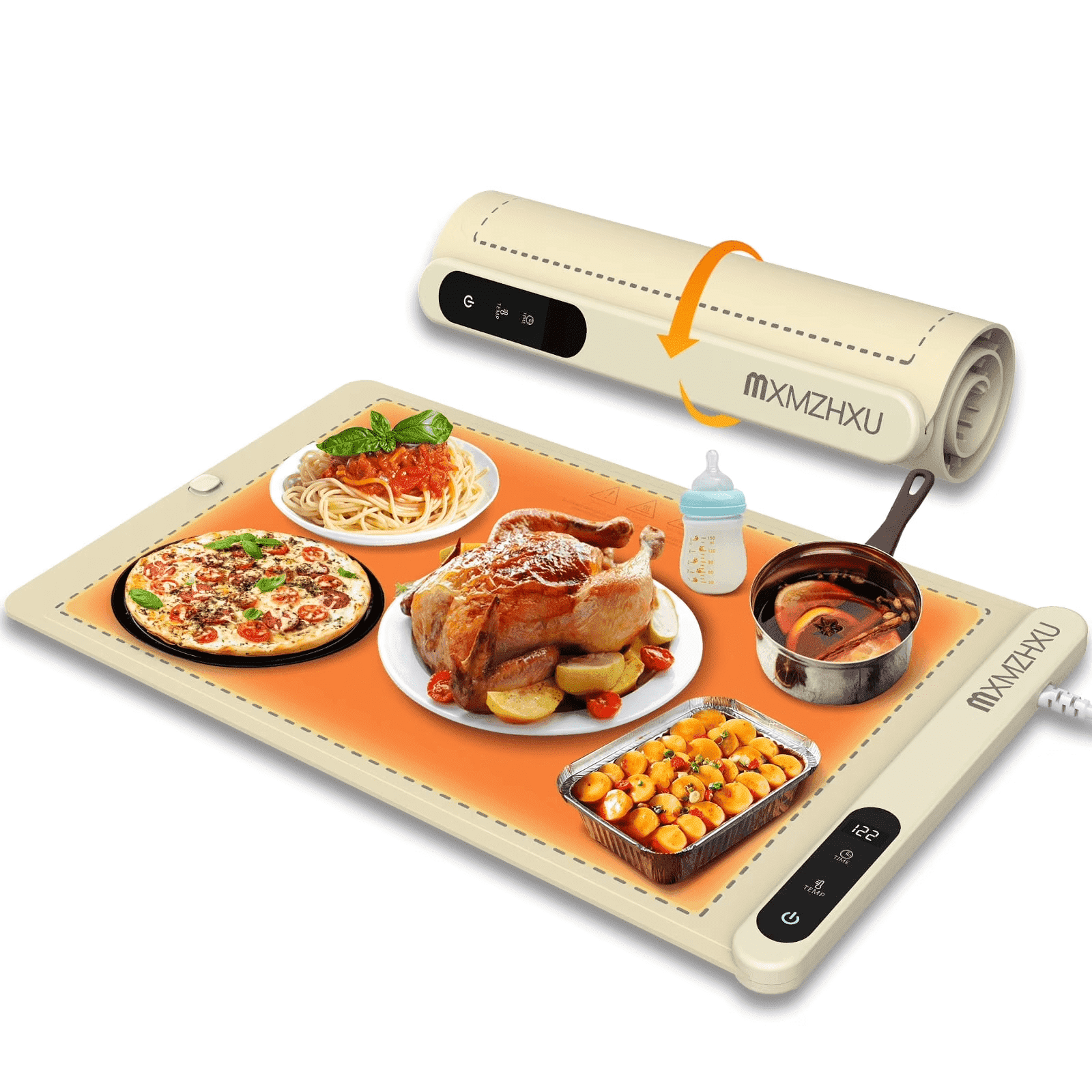 MQ Food Warming Mat 43"x14", Electric Warming Tray, 6 Temp Settings & 6H Auto Shut-Off Timer, 600W Full Surface Heating for Buffet Home Gray