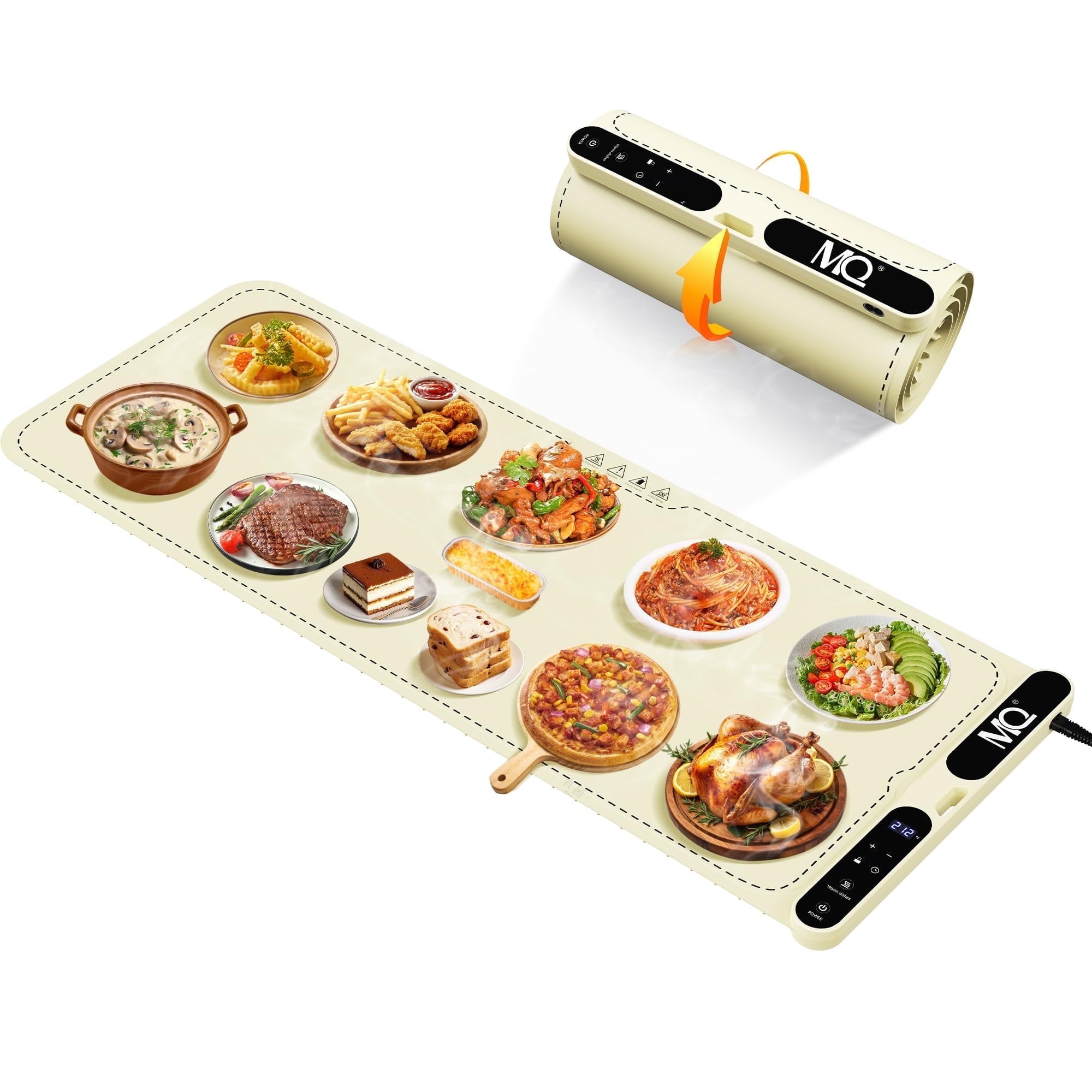 Food Warming Mat, Extra Large 39.4x15 Inches Fast Heating Silicone Electric Warming Tray with 7 Level Temp and 8H Timer, Roll-Up & Portable Warming Mat for Food, Chafing Dishes for Parties Buffet