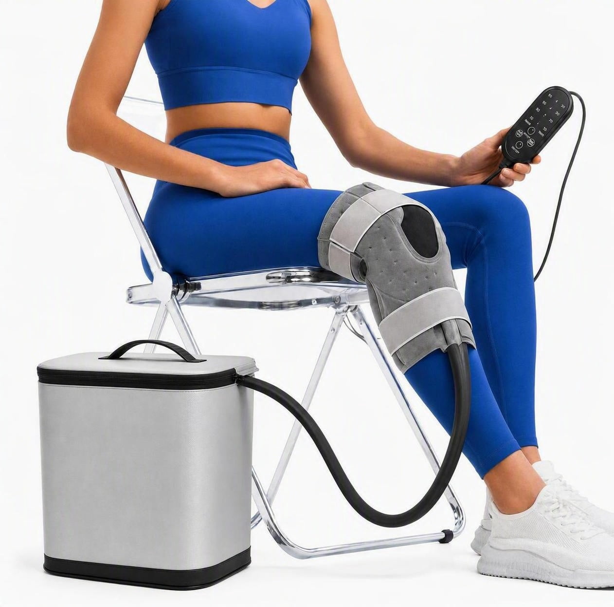 MQ Cold Therapy Machine for Knee, Post-Surgery Cold Therapy System, Programmable Timer Quiet Circulation Pump, Flexible Compression Pad for Knee, Arm, Ankle, Thigh