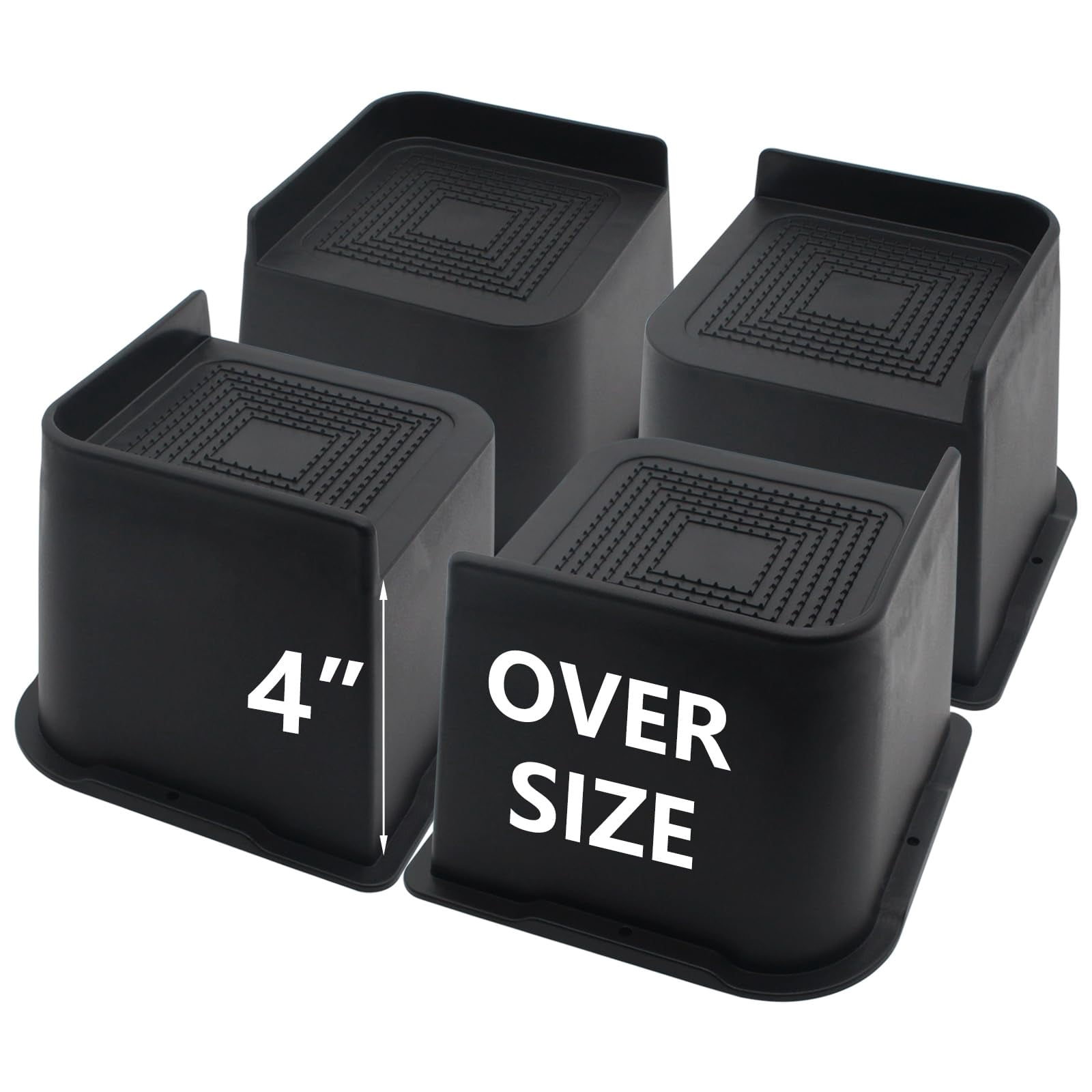 MQ Bed Risers 4 Inch 4 Pack Black Support 7000LBs, Oversized Furniture Risers for Dorm Beds Frame, Sofa, Desk, Couch, Chairs Legs