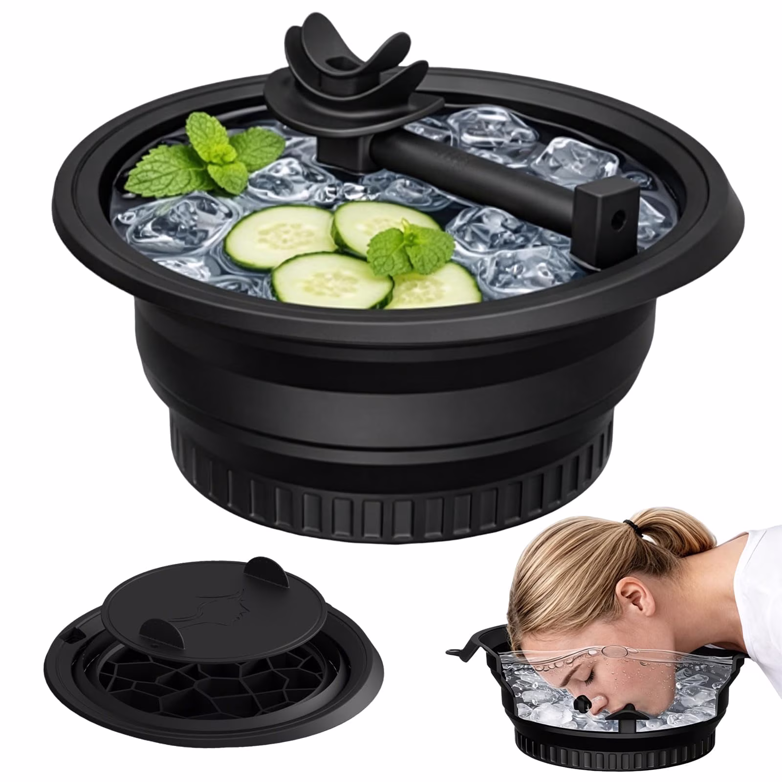 MQ Silicone Face Bowl for Ice with Built-In Icetray, Collapsible Ice Bowl for Face Bath at Home