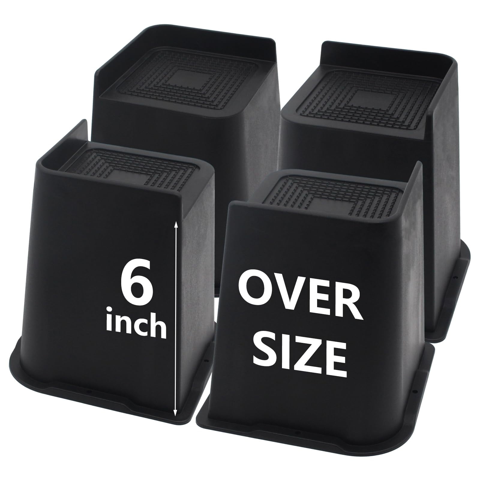 MQ Bed Risers 6 Inch 4 Pack Black Support 7000LBs, Oversized Furniture Risers for Dorm Beds Frame, Sofa, Desk, Couch, Chairs Legs