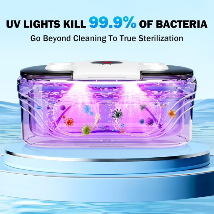 MQ Ultrasonic Jewelry Cleaner, 48KHz 400ML, UV Light & LED Display, 3 Cleaning Modes for Jewelry, Eyeglasses, Dentures, White