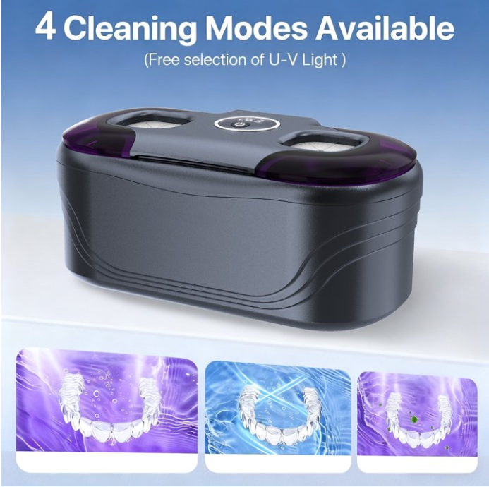 MQ Ultrasonic Jewelry Cleaner, 48KHz 400ML, UV Light & LED Display, 3 Cleaning Modes for Jewelry, Eyeglasses, Dentures, Black