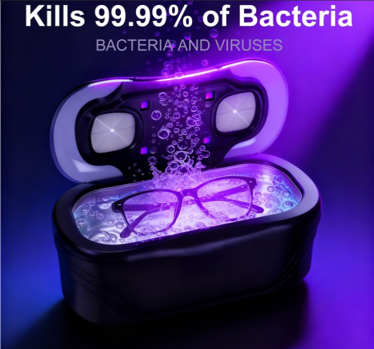 MQ Ultrasonic Jewelry Cleaner, 48KHz 400ML, UV Light & LED Display, 3 Cleaning Modes for Jewelry, Eyeglasses, Dentures, Black