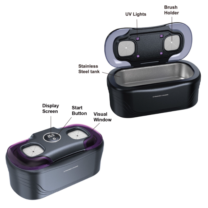 MQ Ultrasonic Jewelry Cleaner, 48KHz 400ML, UV Light & LED Display, 3 Cleaning Modes for Jewelry, Eyeglasses, Dentures, Black