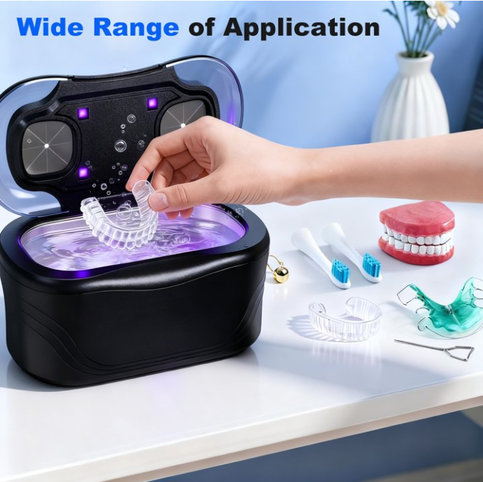 MQ Ultrasonic Jewelry Cleaner, 48KHz 400ML, UV Light & LED Display, 3 Cleaning Modes for Jewelry, Eyeglasses, Dentures, Black