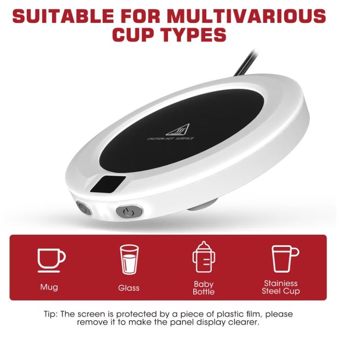 Coffee Mug Warmer for Desk -Auto Shut Off, 3 Heat Settings, Keep Your Coffee Warm for Office Hours, Perfect Coffee Lovers Gift Idea with 12-Hour-Timer, LED Light and Temperature Control (White)