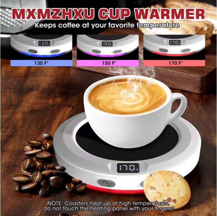 Coffee Mug Warmer for Desk -Auto Shut Off, 3 Heat Settings, Keep Your Coffee Warm for Office Hours, Perfect Coffee Lovers Gift Idea with 12-Hour-Timer, LED Light and Temperature Control (White)