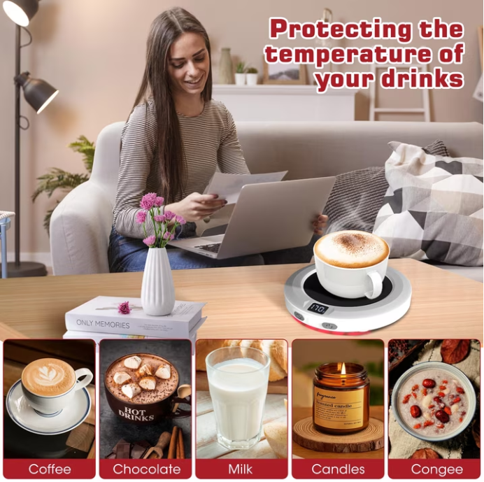 Coffee Mug Warmer for Desk -Auto Shut Off, 3 Heat Settings, Keep Your Coffee Warm for Office Hours, Perfect Coffee Lovers Gift Idea with 12-Hour-Timer, LED Light and Temperature Control (White)
