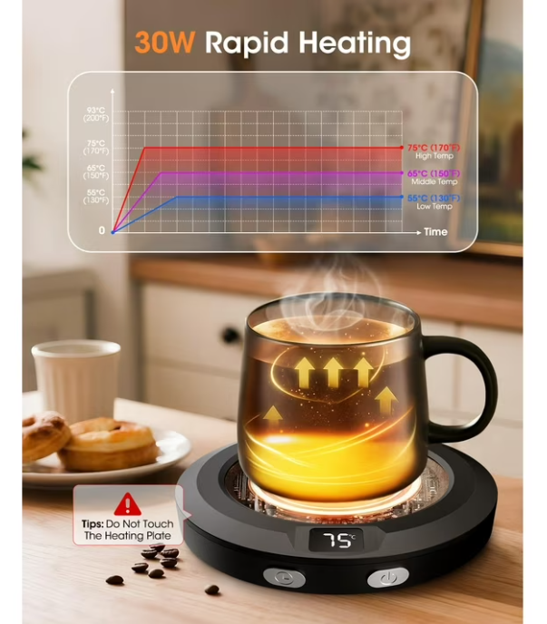 Coffee Mug Warmer for Desk -Auto Shut Off, 3 Heat Settings, Keep Your Coffee Warm for Office Hours, Perfect Coffee Lovers Gift Idea with 12-Hour-Timer, LED Light and Temperature Control (Black)