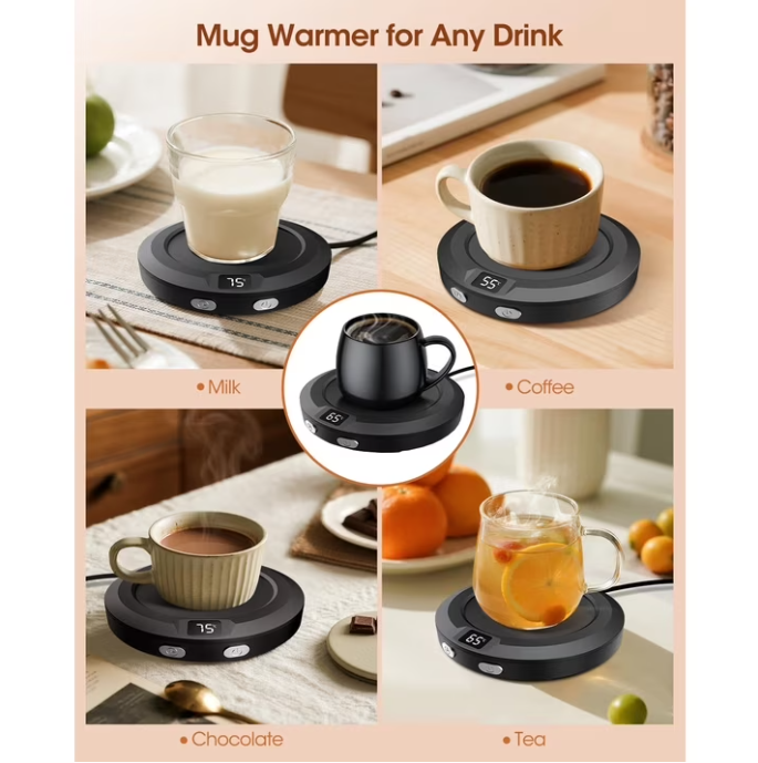 Coffee Mug Warmer for Desk -Auto Shut Off, 3 Heat Settings, Keep Your Coffee Warm for Office Hours, Perfect Coffee Lovers Gift Idea with 12-Hour-Timer, LED Light and Temperature Control (Black)