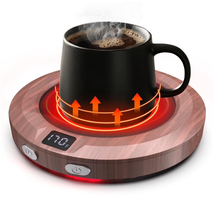 Coffee Mug Warmer for Desk -Auto Shut Off, 3 Heat Settings, Keep Your Coffee Warm for Office Hours, Perfect Coffee Lovers Gift Idea with 12-Hour-Timer, LED Light and Temperature Control (Wood)