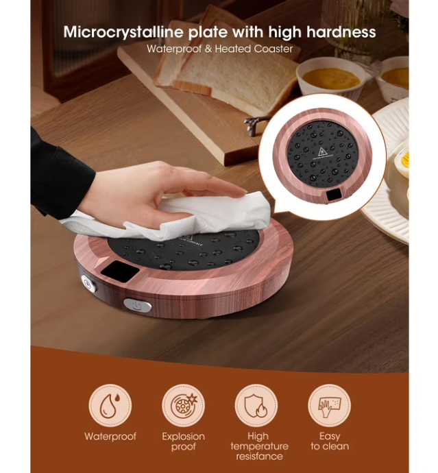 Coffee Mug Warmer for Desk -Auto Shut Off, 3 Heat Settings, Keep Your Coffee Warm for Office Hours, Perfect Coffee Lovers Gift Idea with 12-Hour-Timer, LED Light and Temperature Control (Wood)