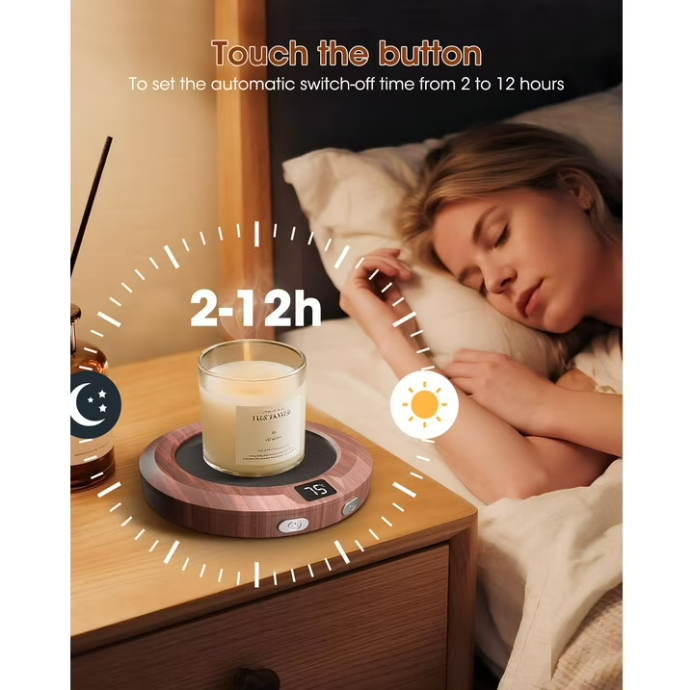 Coffee Mug Warmer for Desk -Auto Shut Off, 3 Heat Settings, Keep Your Coffee Warm for Office Hours, Perfect Coffee Lovers Gift Idea with 12-Hour-Timer, LED Light and Temperature Control (Wood)