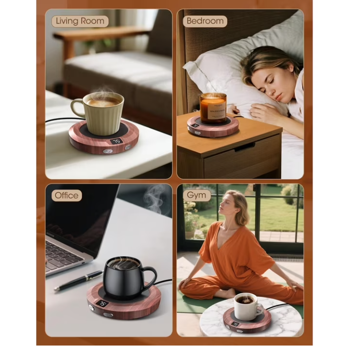 Coffee Mug Warmer for Desk -Auto Shut Off, 3 Heat Settings, Keep Your Coffee Warm for Office Hours, Perfect Coffee Lovers Gift Idea with 12-Hour-Timer, LED Light and Temperature Control (Wood)