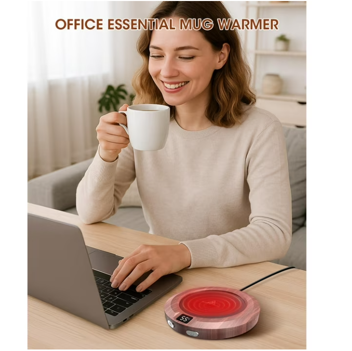 Coffee Mug Warmer for Desk -Auto Shut Off, 3 Heat Settings, Keep Your Coffee Warm for Office Hours, Perfect Coffee Lovers Gift Idea with 12-Hour-Timer, LED Light and Temperature Control (Wood)