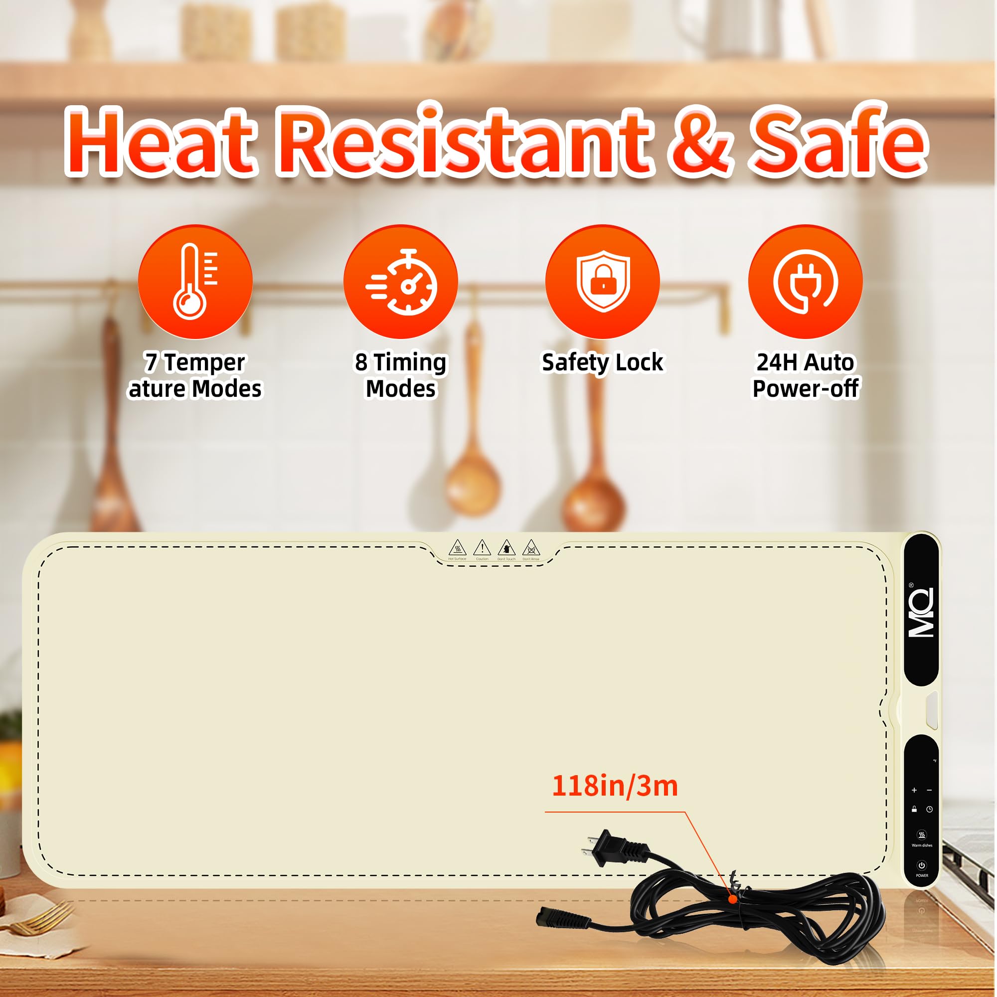 Food Warming Mat, Extra Large 39.4x15 Inches Fast Heating Silicone Electric Warming Tray with 7 Level Temp and 8H Timer, Roll-Up & Portable Warming Mat for Food, Chafing Dishes for Parties Buffet
