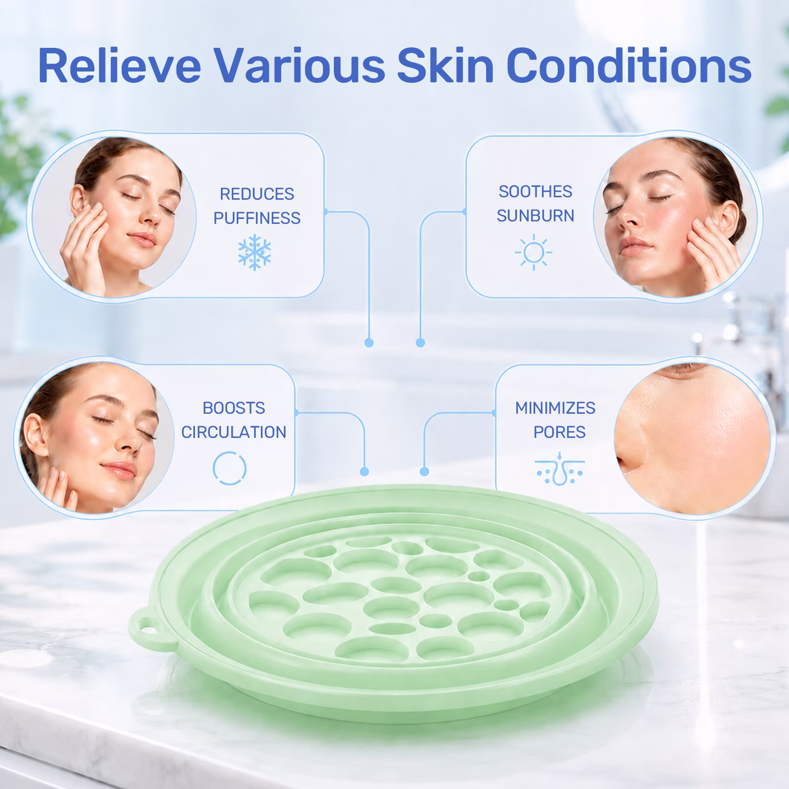 MQ Silicone Face Bowl for Ice with Built-In Icetray, Collapsible Ice Bowl for Face Bath at Home