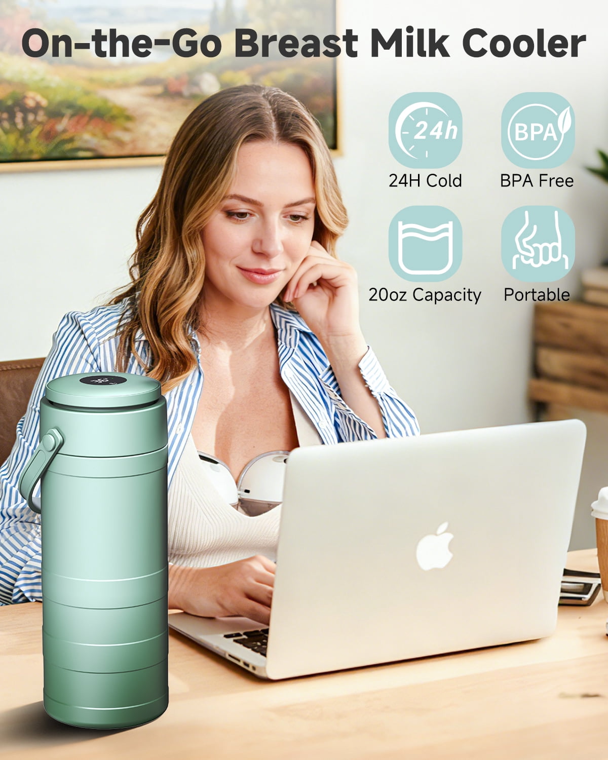 Portable Breast Milk Cooler with Temp Display, 20oz Breastfeeding Essentials, 360° All-Round Cooling Keeps Milk Fresh for 24 Hours, for Travel Outdoor Mom and Dad