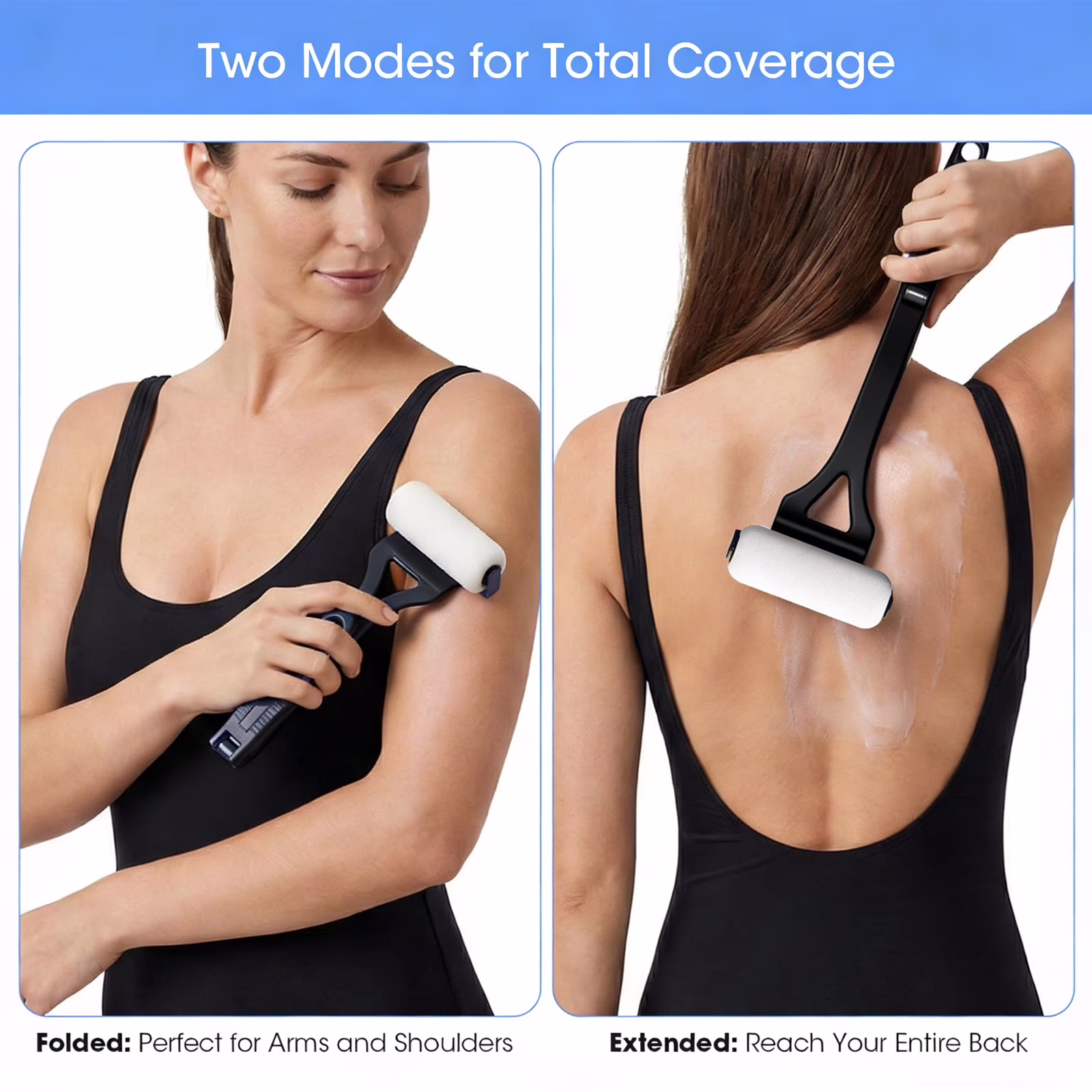 Back Lotion Applicator Long Handle, Foldable Lotion Applicator for Back Self Elderly Young, Lotion Applicator for Back Apply Lotion, Moisturizer, Cream, Ointment, Self Tanner, Black