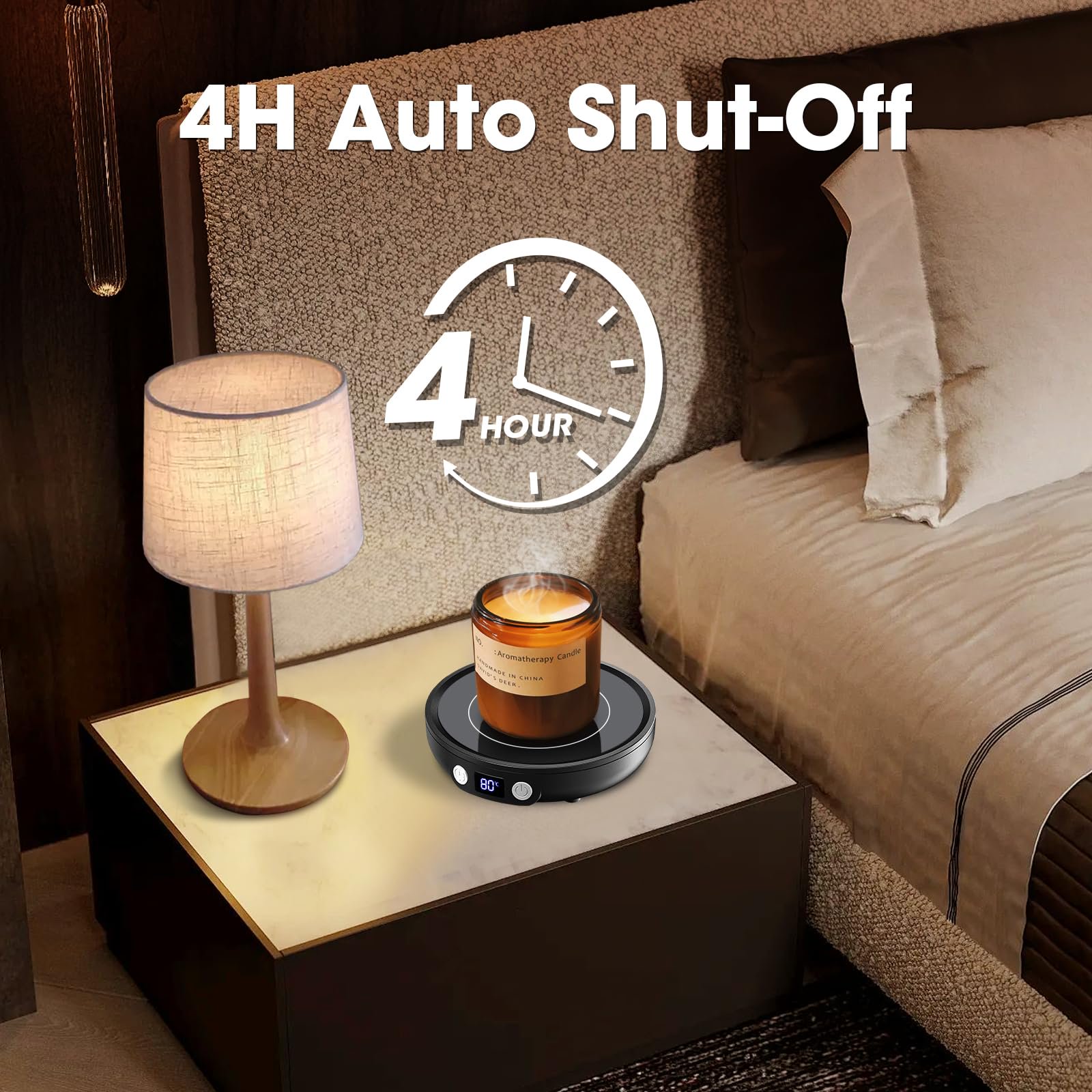 Black Cup Warmer - 3 Temperature Levels, 2-12H Timer, 4 Hours Automatic Shut-Off, Candle Warmer Plate
