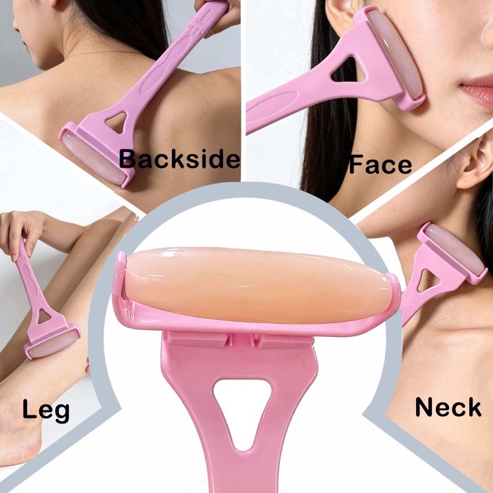 MQ Lotion Applicator for Back Body, Resin Back Lotion Applicator Long Reach Folding Handle, Sunscreen Application Roller Wands for Back Self Elderly, Seniors, Women and Men,Pink