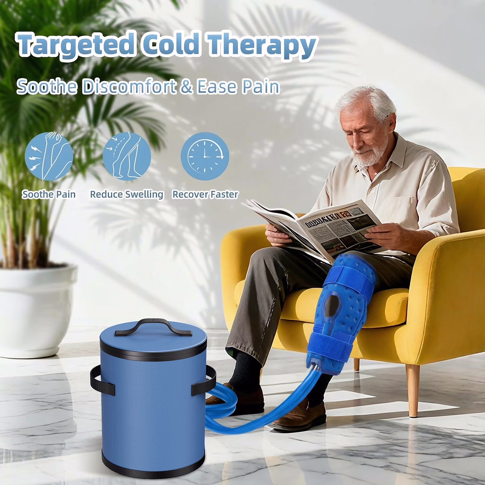 Cold Therapy Machine, Ice Machine for Knee After Surgery, cryotherapy Systerm with Pump, Adjustable Timer, Ideal for Knee Replacement Recovery, ACL,Swelling, Sprains, and Other Injuries (Blue)