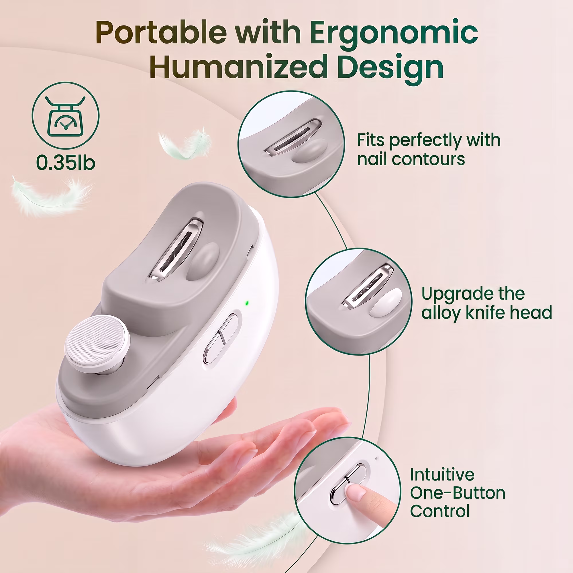 MQ Smart Electric Nail Clipper Upgraded 3 in 1 USB Rechargeable Automatic Nail Trimmer LED Light 2 Speed Nail Scrap Storage Safe Cutter Polisher Ideal Gift for Baby Kids Seniors Adults White